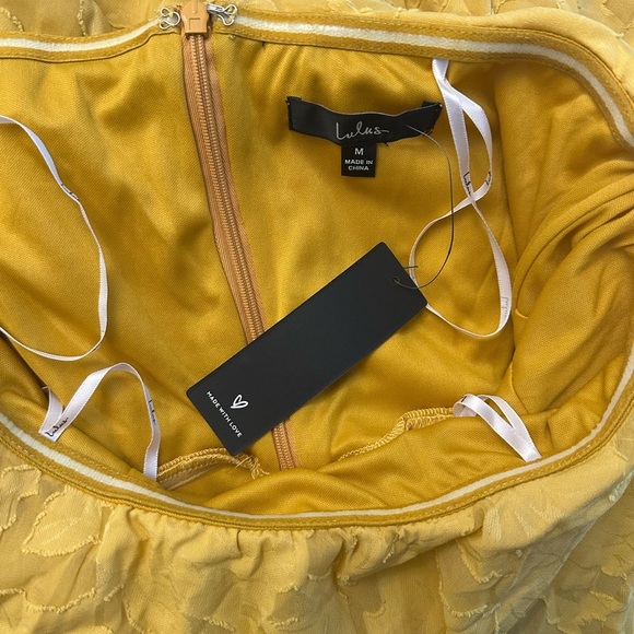 Lulus True Lover Mustard Yellow Burnout Floral Strapless Mini Dress Womens M NWT - Picture 6 of 10